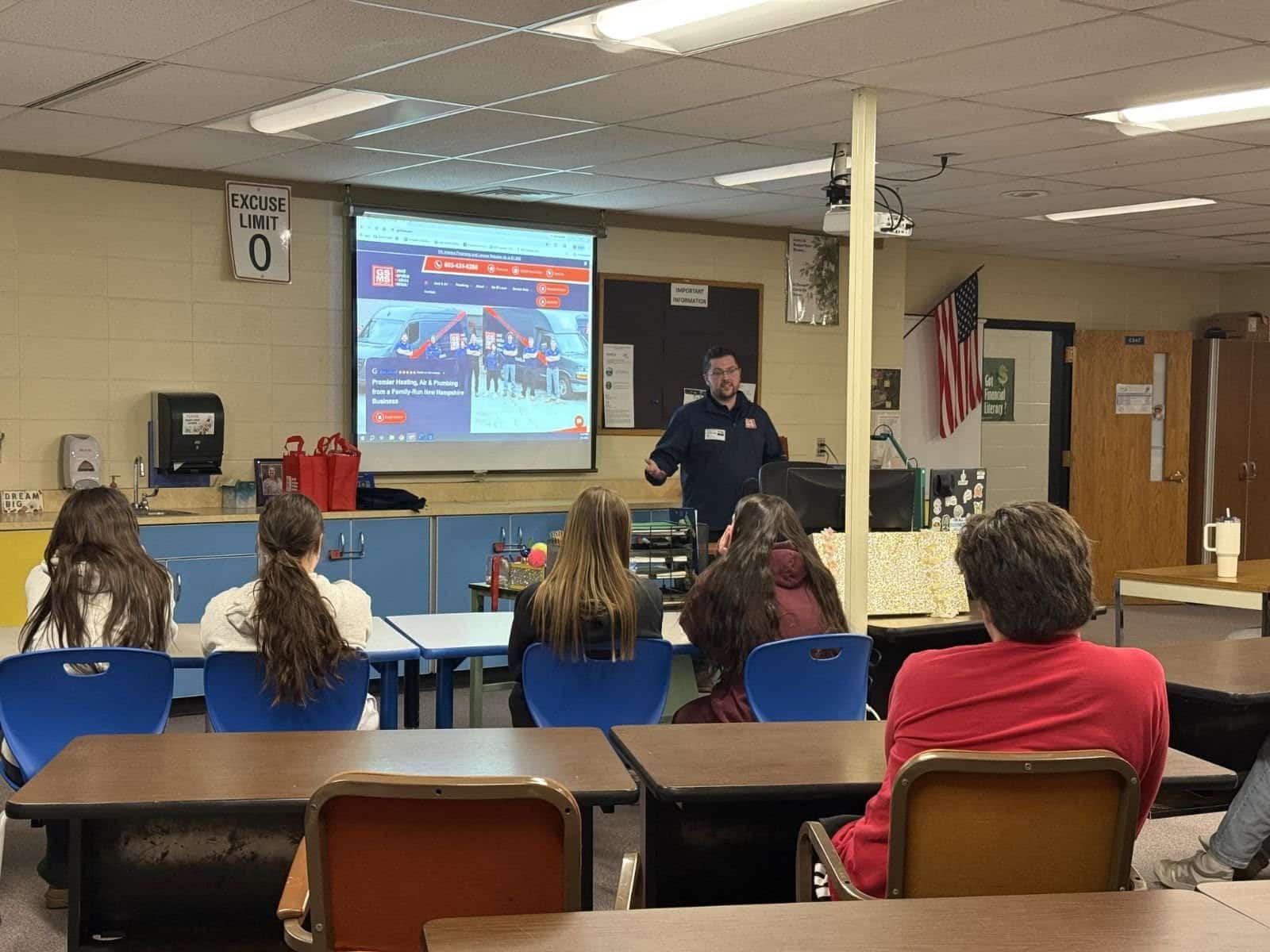 Zak from GSMS returned to Merrimack High School to talk with students about careers in HVAC and plumbing.
